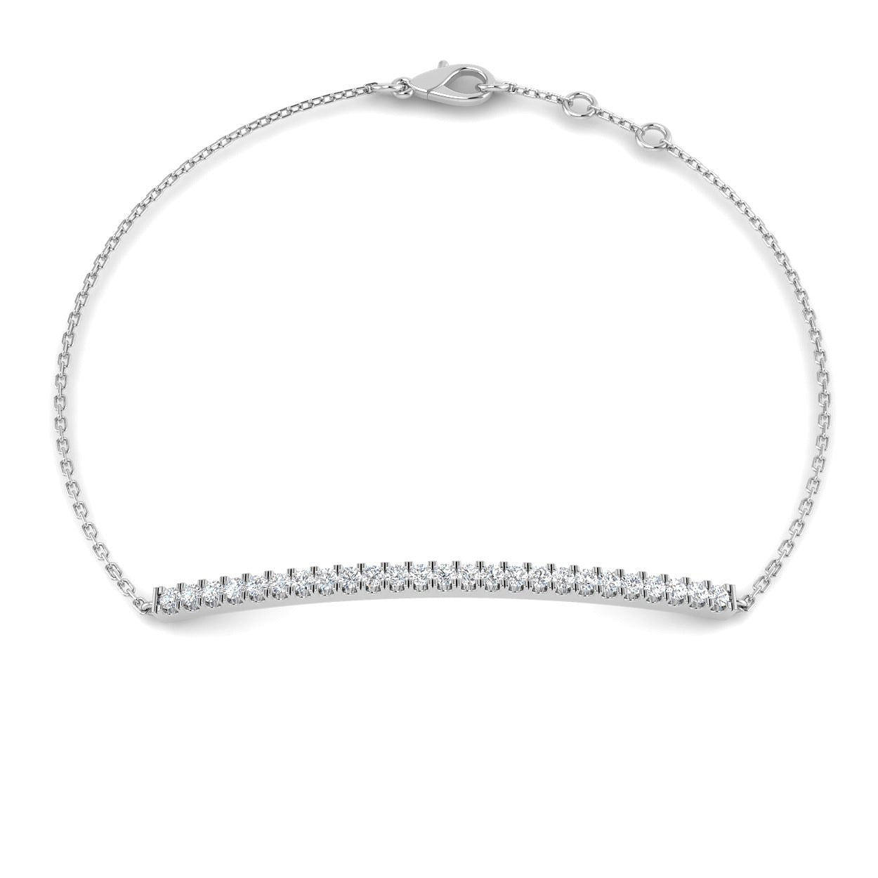 Solid Gold Natural Round Cut Diamond Curved Bar Bracelet for Women in 10K/14K gold and platinum with certified lab-grown or natural diamonds