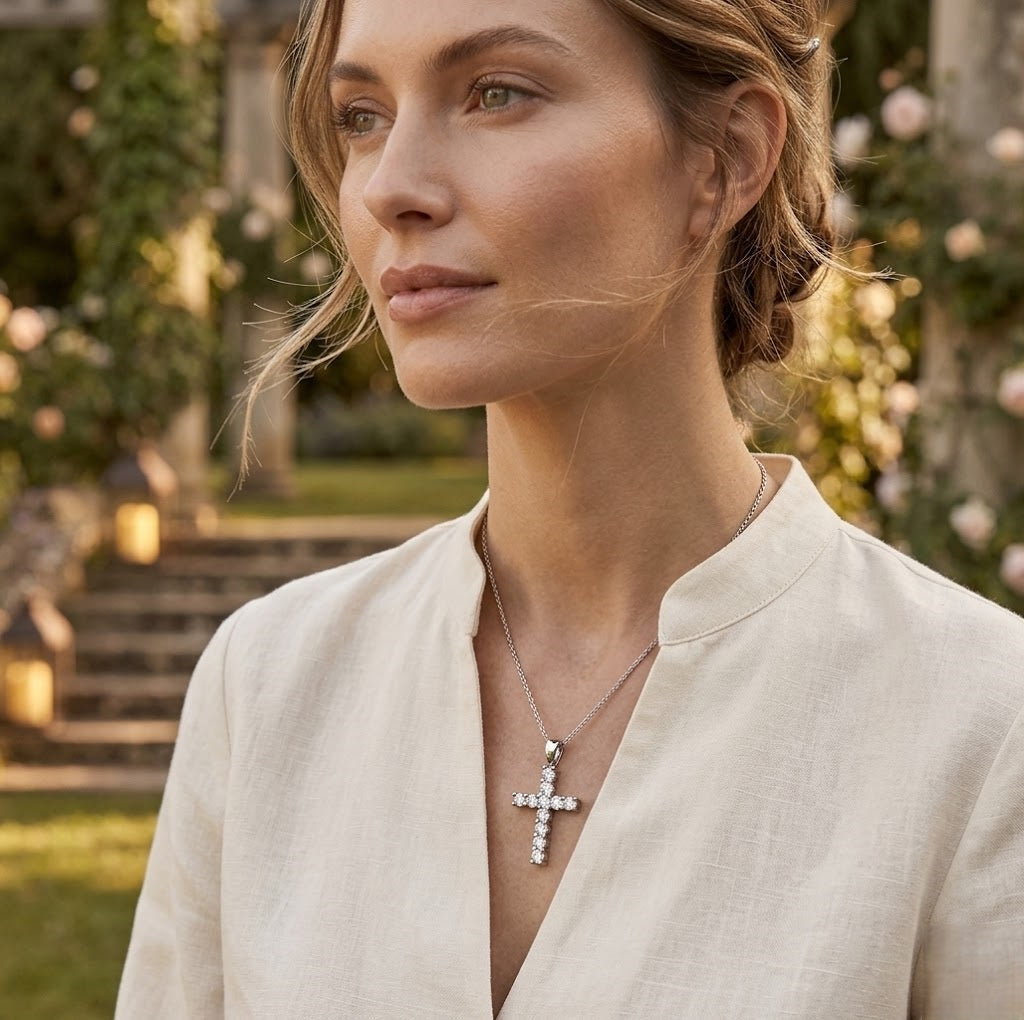 Diamond Cross Pendant in 10K/14K gold and platinum with certified lab-grown or natural diamonds