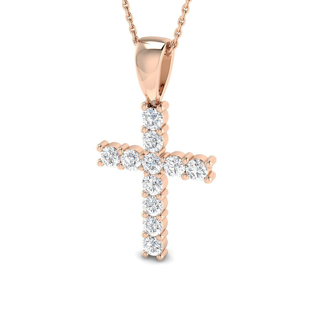Diamond Cross Pendant in 10K/14K gold and platinum with certified lab-grown or natural diamonds