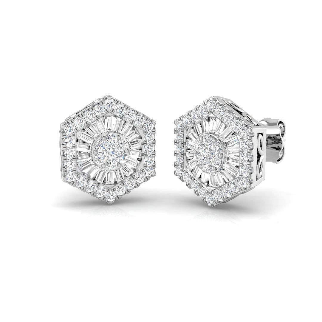 Stud Earrings with Hexagon Diamond Cluster Halo - 0.5ct to 1.25ct in 10K/14K gold and platinum with certified lab-grown or natural diamonds