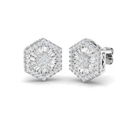 Stud Earrings with Hexagon Diamond Cluster Halo - 0.5ct to 1.25ct in 10K/14K gold and platinum with certified lab-grown or natural diamonds