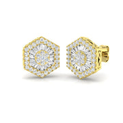 Stud Earrings with Hexagon Diamond Cluster Halo - 0.5ct to 1.25ct in 10K/14K gold and platinum with certified lab-grown or natural diamonds