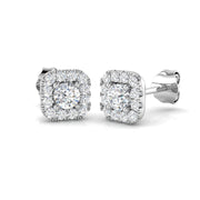 Halo Stud Earrings - 0.50 Carat Dayny Cushion Shaped Square Profile in 10K/14K gold and platinum with certified lab-grown or natural diamonds