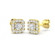 Halo Stud Earrings - 0.50 Carat Dayny Cushion Shaped Square Profile in 10K/14K gold and platinum with certified lab-grown or natural diamonds
