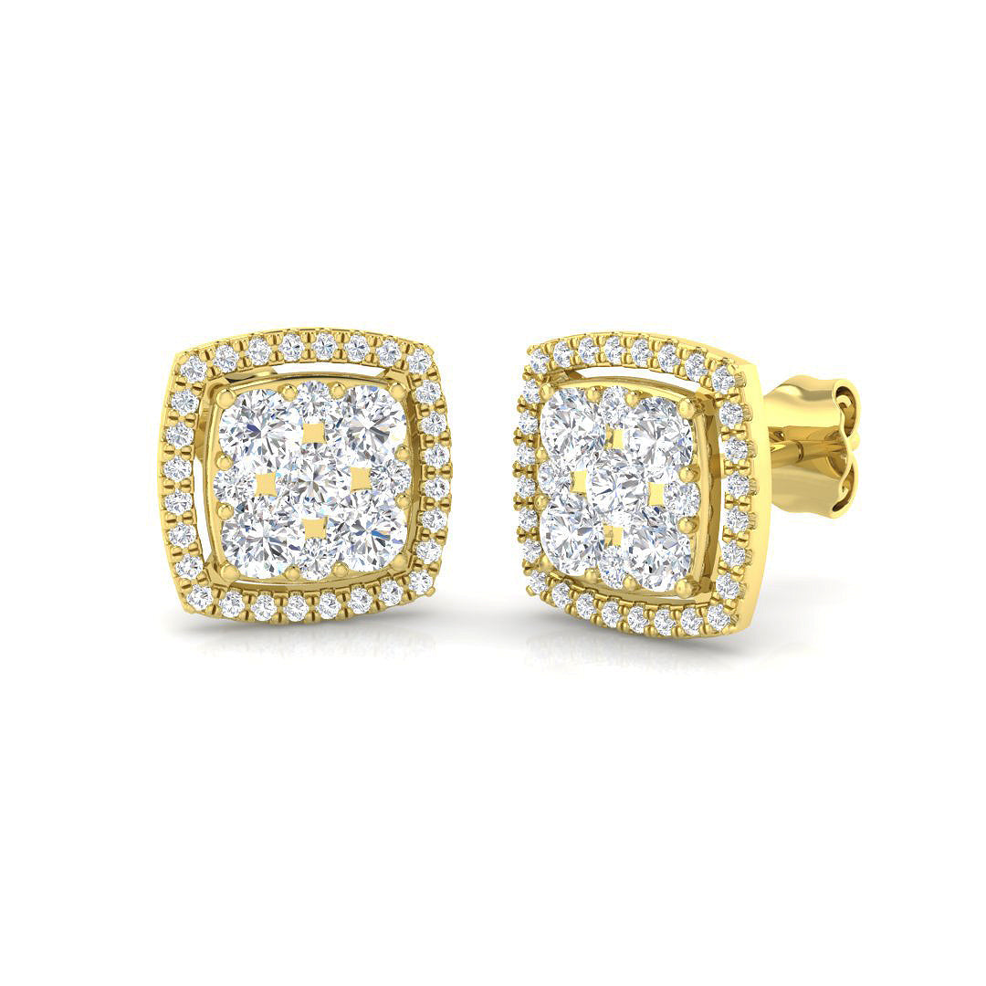 0.20-3ct Gold Cluster Stud Earrings in 10K/14K gold and platinum with certified lab-grown or natural diamonds