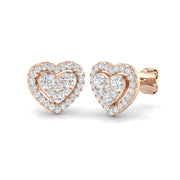 0.5-1ct Heart Cluster Diamond Stud Earrings in 10K/14K gold and platinum with certified lab-grown or natural diamonds
