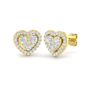 0.5-1ct Heart Cluster Diamond Stud Earrings in 10K/14K gold and platinum with certified lab-grown or natural diamonds