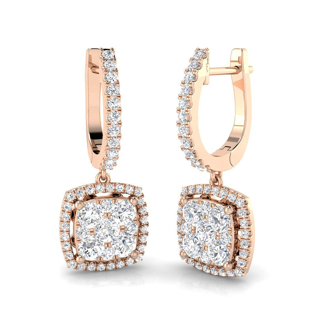 Daymy 1.25ct Gold Drop & Trilogy Diamond Earrings in 10K/14K gold and platinum with certified lab-grown or natural diamonds