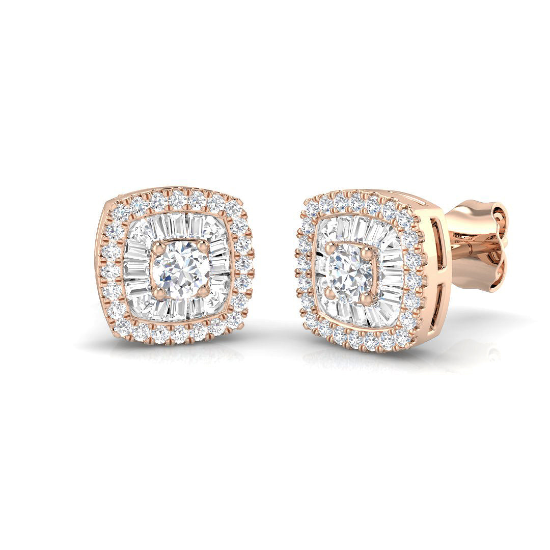 Gold Baguette and Brilliant Diamond Earrings - 0.5ct in 10K/14K gold and platinum with certified lab-grown or natural diamonds