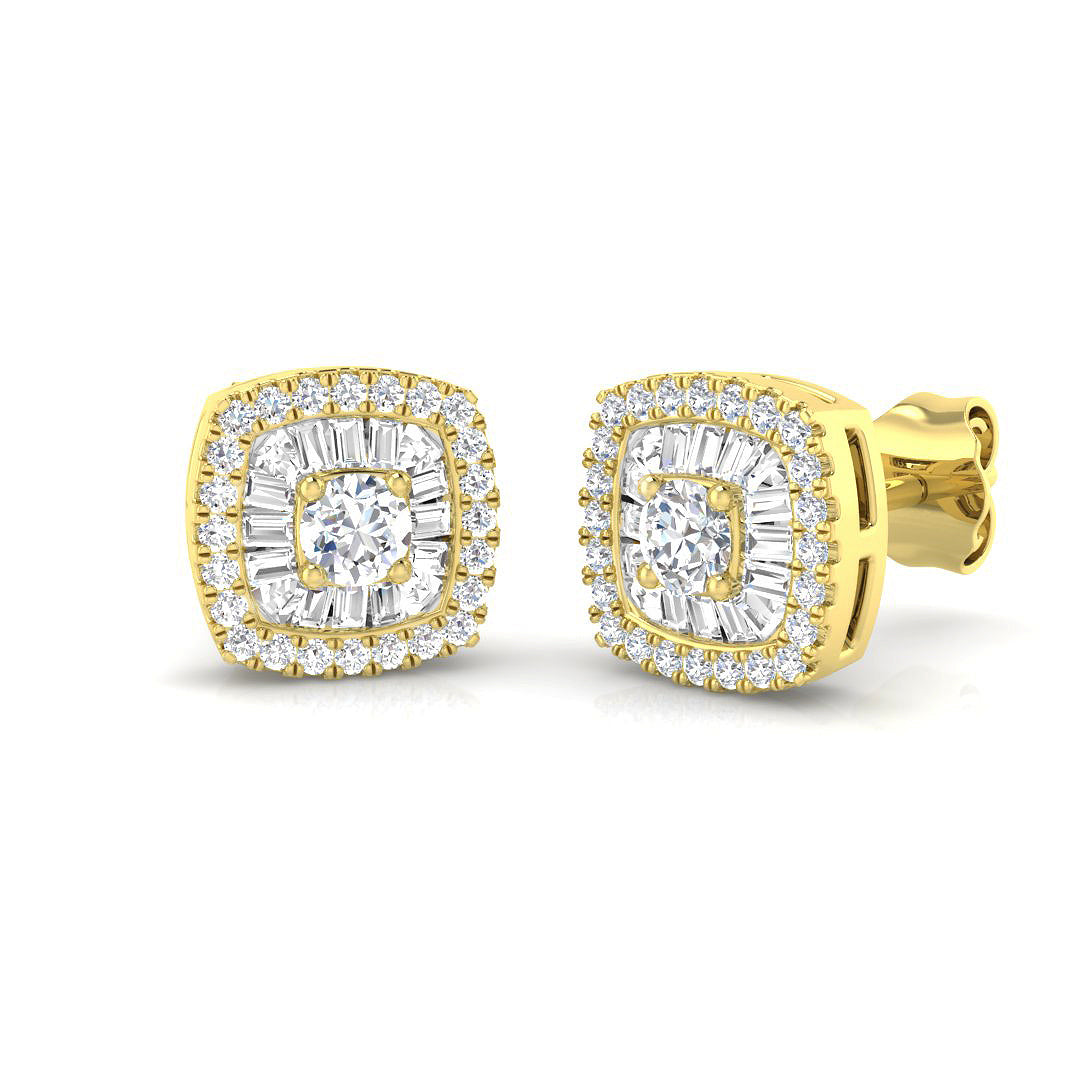 Daisy Diamond Earrings - Baguette & Brilliant Gold Luxury Jewelry 0.5ct in 10K/14K gold and platinum with certified lab-grown or natural diamonds