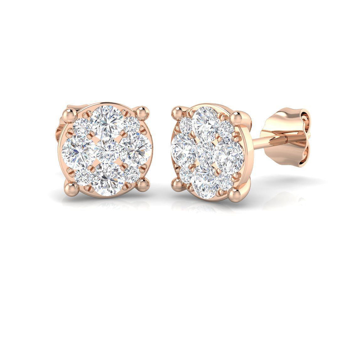 0.5ct Cluster Diamond Stud Earrings in 10K/14K gold and platinum with certified lab-grown or natural diamonds