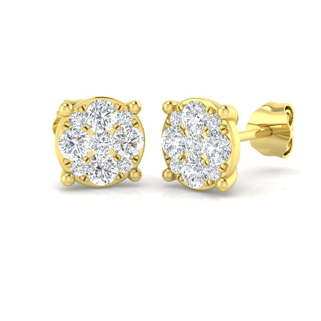 0.5ct Cluster Diamond Stud Earrings in 10K/14K gold and platinum with certified lab-grown or natural diamonds
