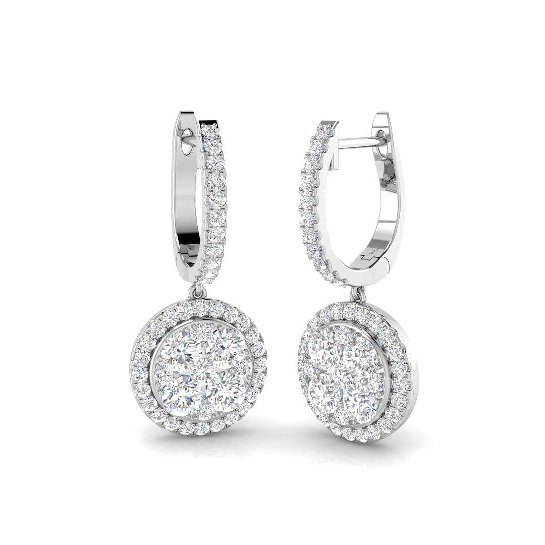 Elegance Dashy 1.5ct Gold Drop & Trilogy Diamond Earrings in 10K/14K gold and platinum with certified lab-grown or natural diamonds