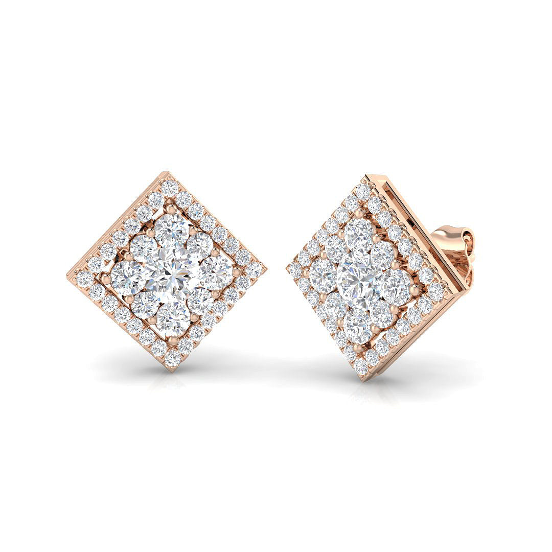 1.5ct Cluster Diamond Stud Earrings in 10K/14K gold and platinum with certified lab-grown or natural diamonds