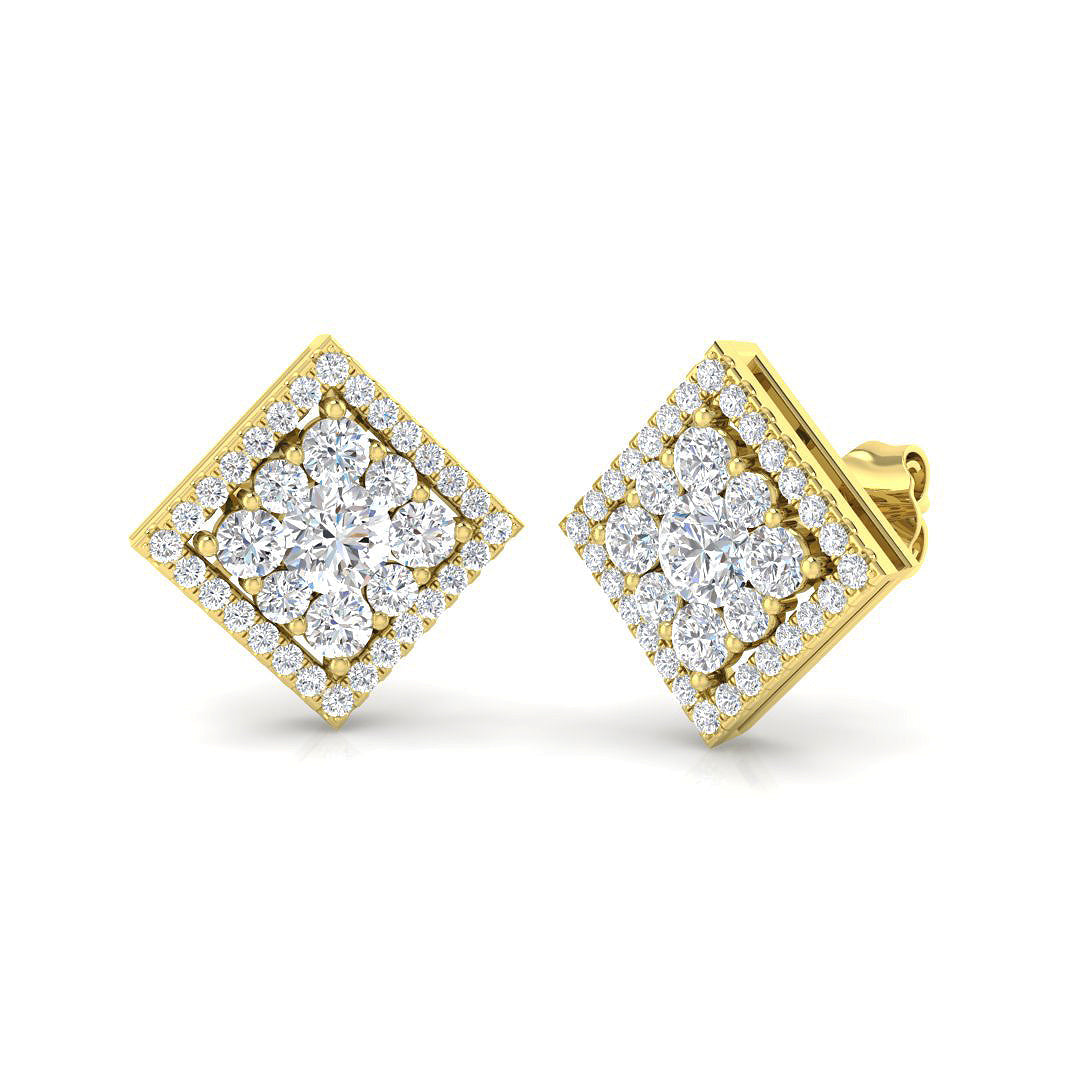 1.5ct Cluster Diamond Stud Earrings in 10K/14K gold and platinum with certified lab-grown or natural diamonds
