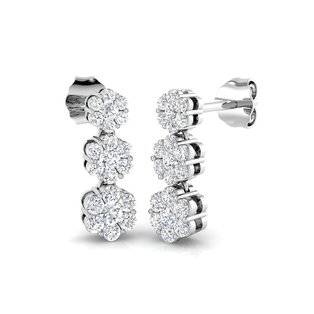Elegant Bindi 0.5ct Gold Drop & Trilogy Diamond Earrings in 10K/14K gold and platinum with certified lab-grown or natural diamonds