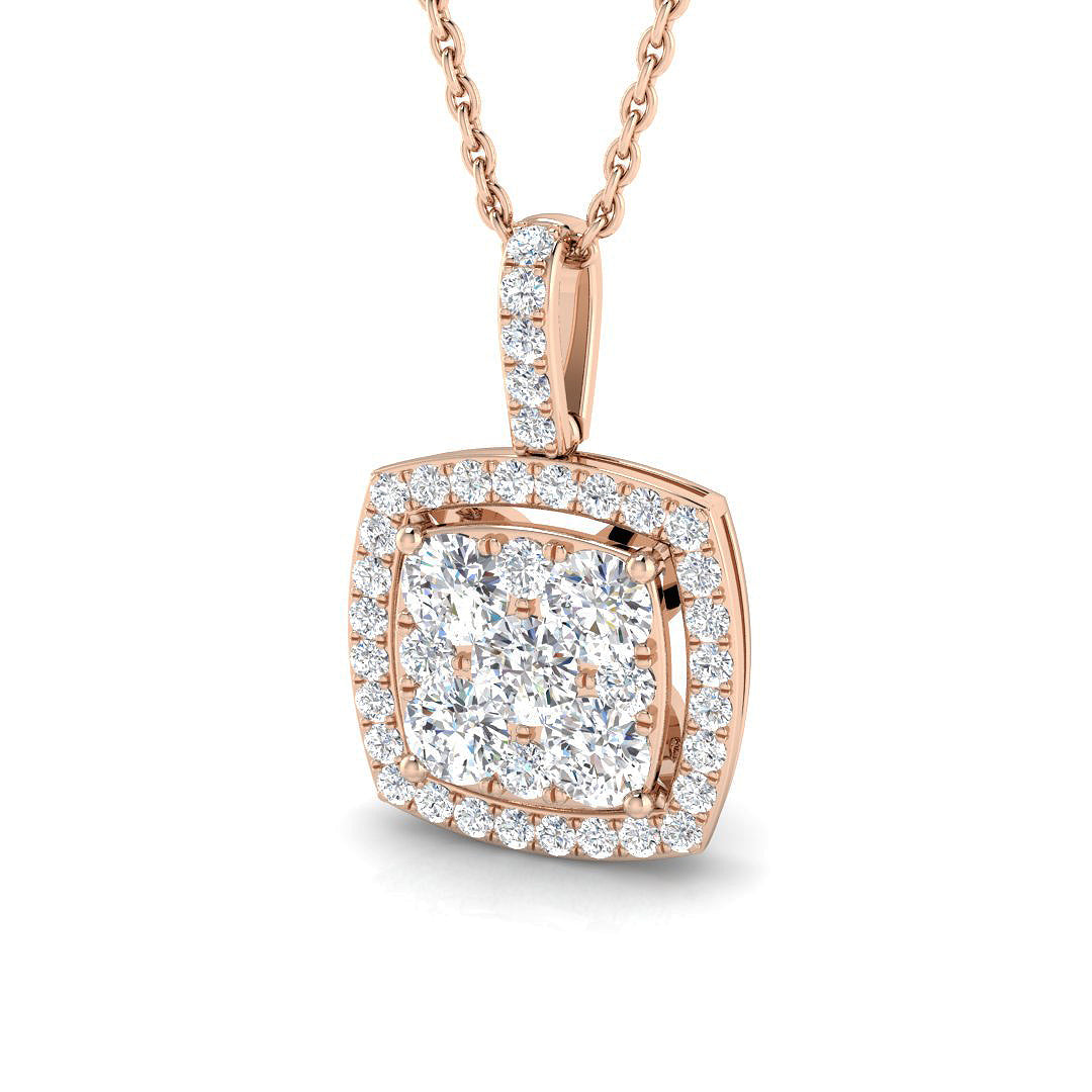 Cushion Diamond Halo Pendant 0.75ct to 1ct Gold (Without Chain ) in 10K/14K gold and platinum with certified lab-grown or natural diamonds