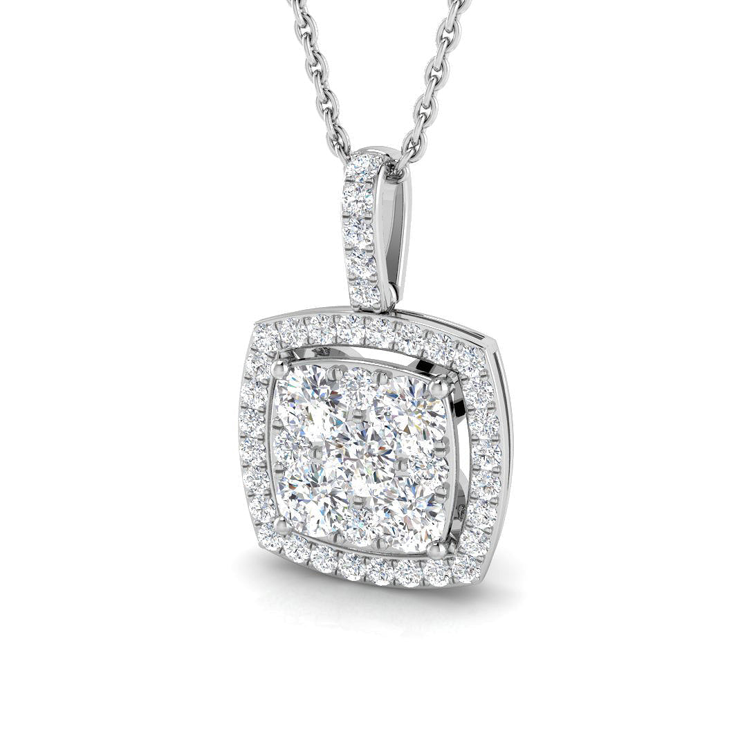 Cushion Diamond Halo Pendant 0.75ct to 1ct Gold (Without Chain ) in 10K/14K gold and platinum with certified lab-grown or natural diamonds