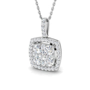 Cushion Diamond Halo Pendant 0.75ct to 1ct Gold (Without Chain ) in 10K/14K gold and platinum with certified lab-grown or natural diamonds