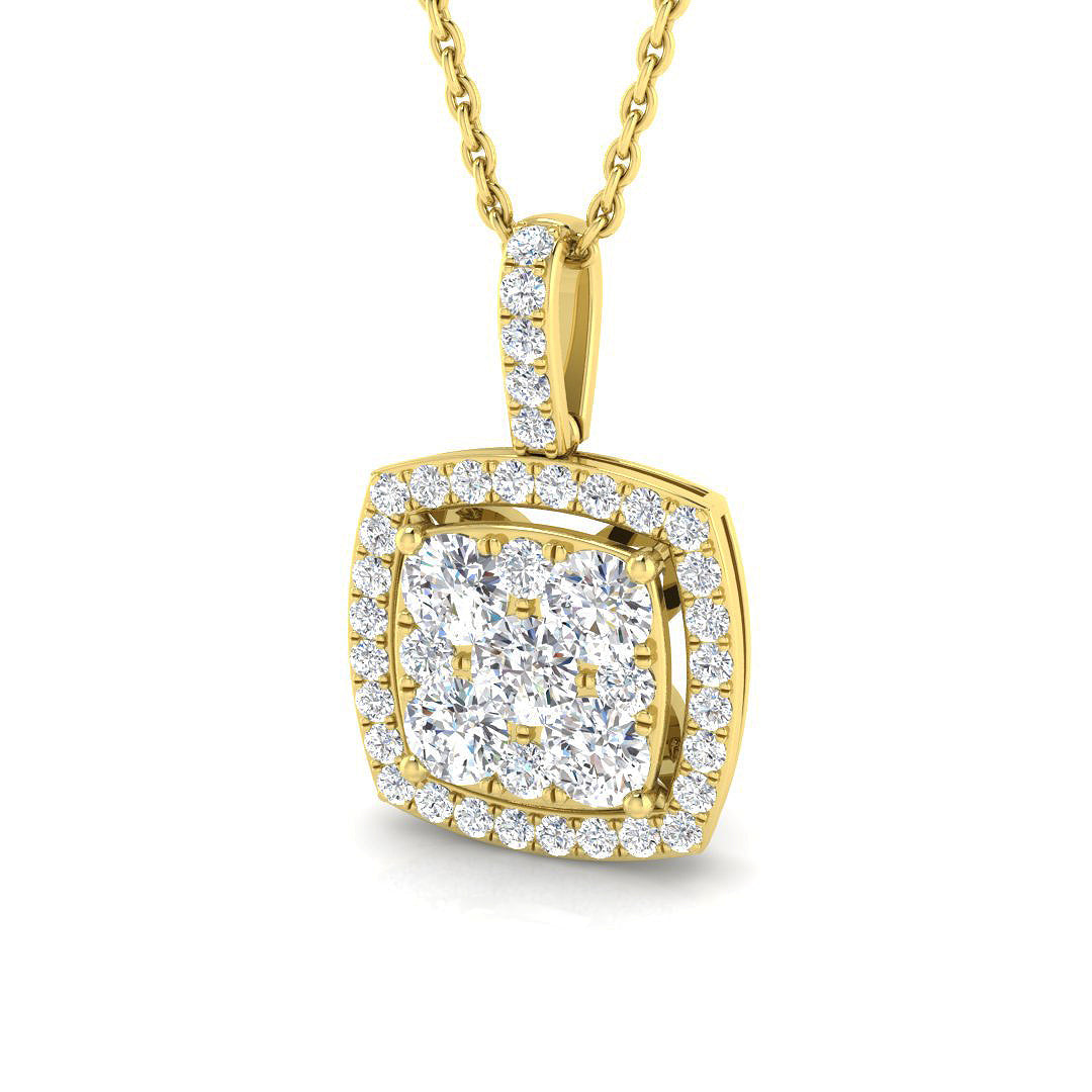 Cushion Diamond Halo Pendant 0.75ct to 1ct Gold (Without Chain ) in 10K/14K gold and platinum with certified lab-grown or natural diamonds