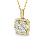 Cushion Diamond Halo Pendant 0.75ct to 1ct Gold (Without Chain ) in 10K/14K gold and platinum with certified lab-grown or natural diamonds