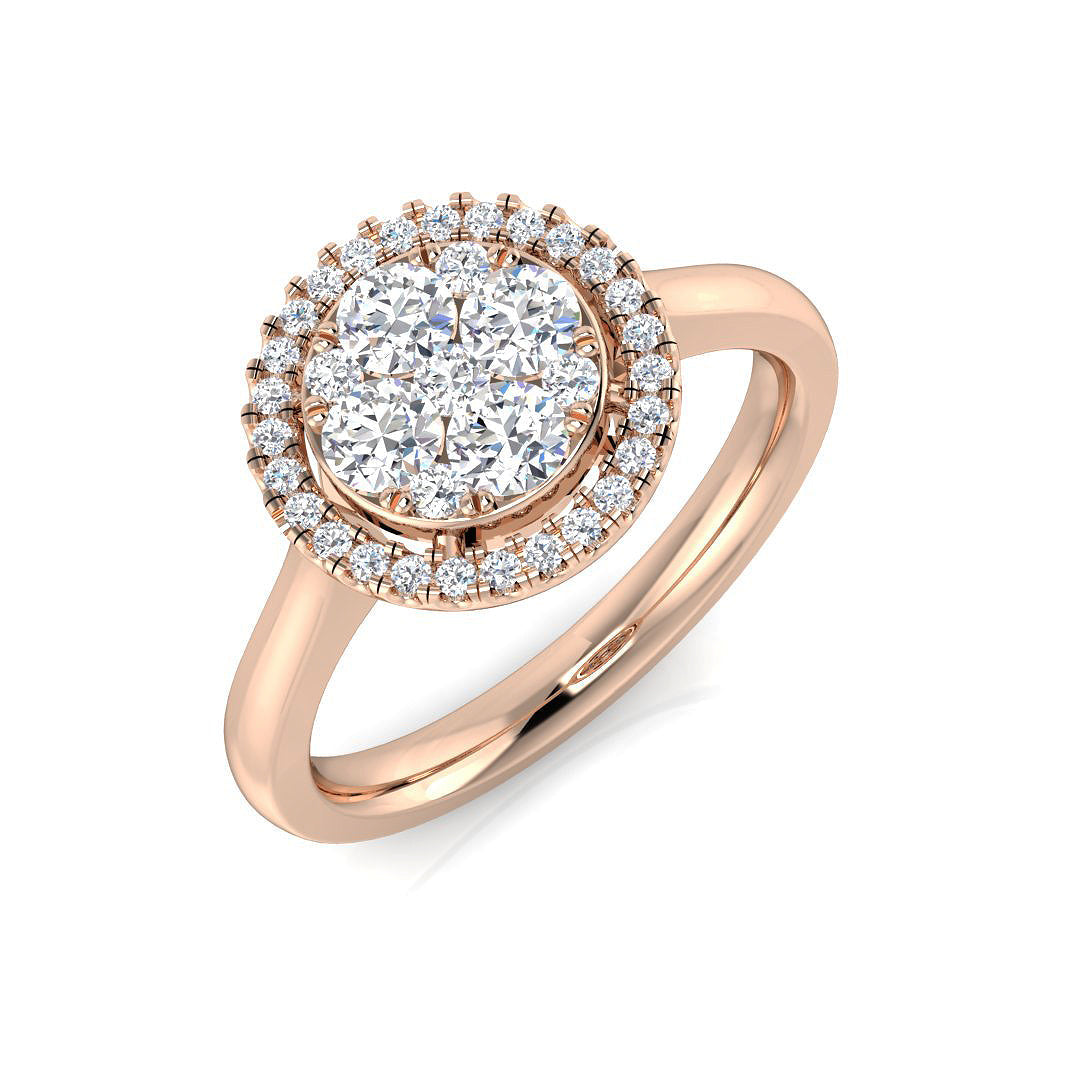Round Cluster Double Halo Diamond Ring 0.50ct in 10K/14K gold and platinum with certified lab-grown or natural diamonds
