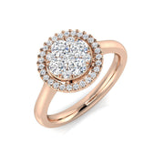 Round Cluster Double Halo Diamond Ring 0.50ct in 10K/14K gold and platinum with certified lab-grown or natural diamonds