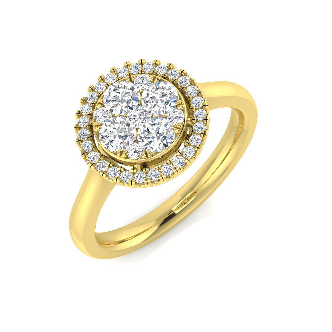 Round Cluster Double Halo Diamond Ring 0.50ct in 10K/14K gold and platinum with certified lab-grown or natural diamonds