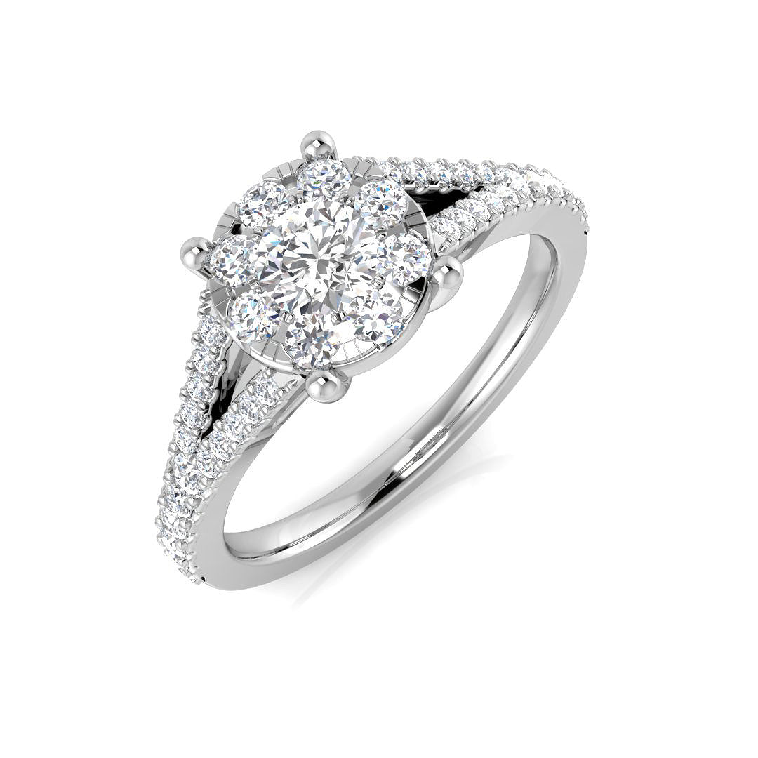 Diamond Solitaire Cluster Ring in 10K/14K gold and platinum with certified lab-grown or natural diamonds
