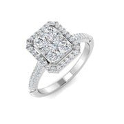 Square Cluster Halo Diamond Ring 0.75ct in 10K/14K gold and platinum with certified lab-grown or natural diamonds