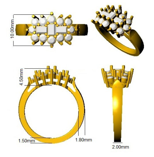 Diamond Carlisle Baguette & Round Brilliant Cut Ring in 10K/14K gold and platinum with certified lab-grown or natural diamonds