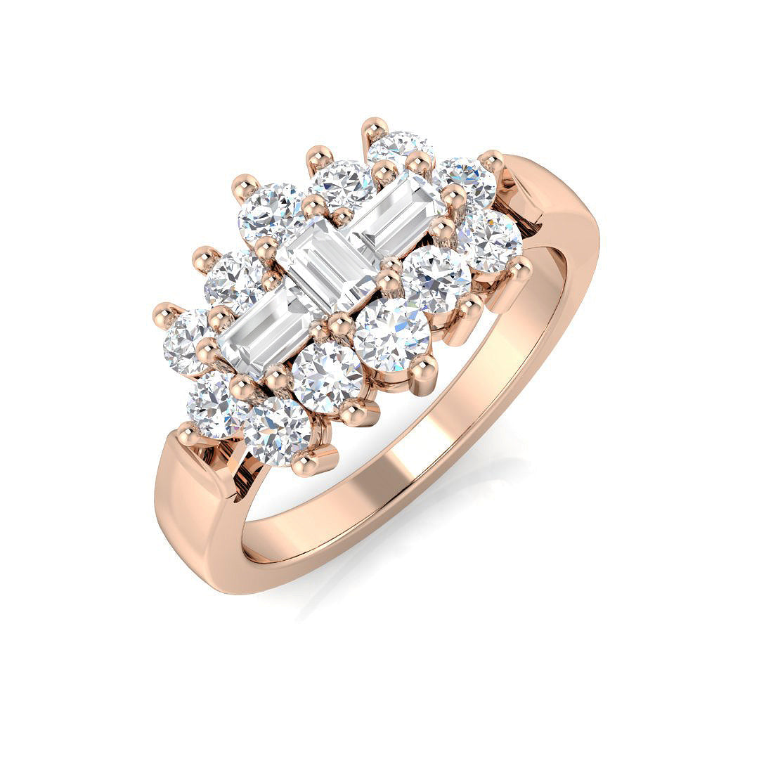 Diamond Carlisle Baguette & Round Brilliant Cut Ring in 10K/14K gold and platinum with certified lab-grown or natural diamonds
