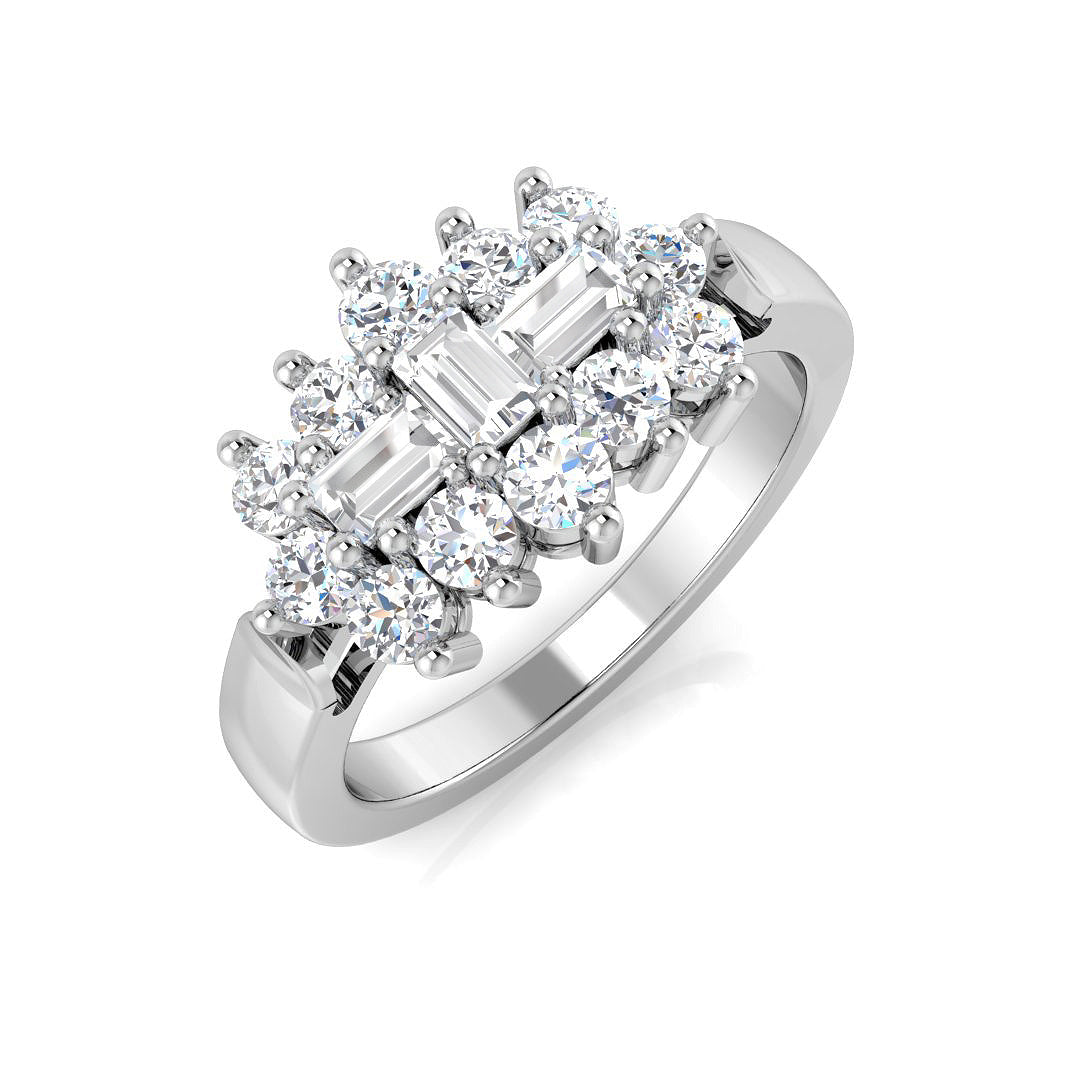 Diamond Carlisle Baguette & Round Brilliant Cut Ring in 10K/14K gold and platinum with certified lab-grown or natural diamonds