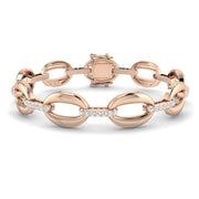 Stylish Round Lab Grown Diamond Oval Link Bracelet with Pave D-Links in 10K/14K gold and platinum with certified lab-grown or natural diamonds