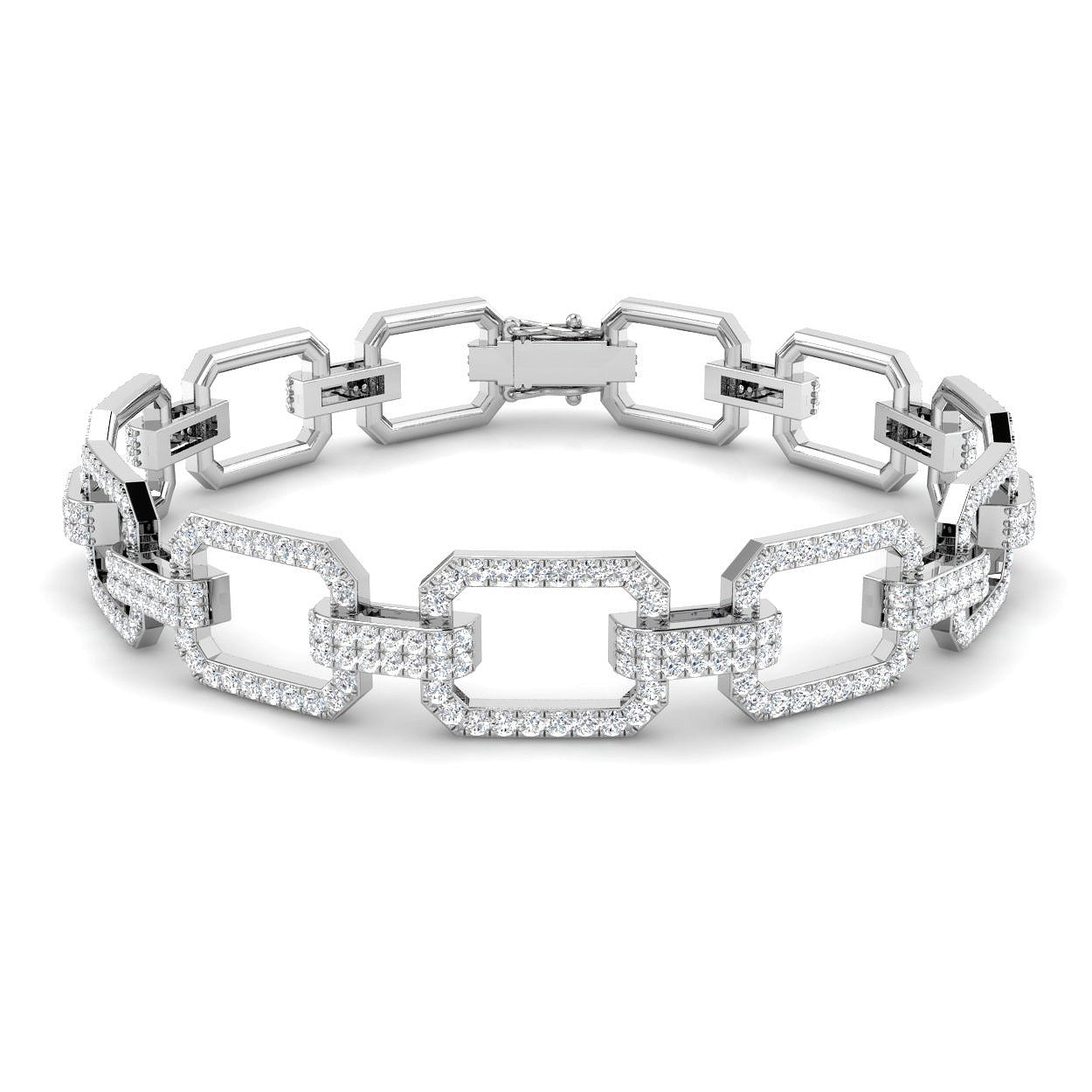 Luxury Round Cut Lab Grown Diamond Paperclip Bracelet with Box Clasp in 10K/14K gold and platinum with certified lab-grown or natural diamonds