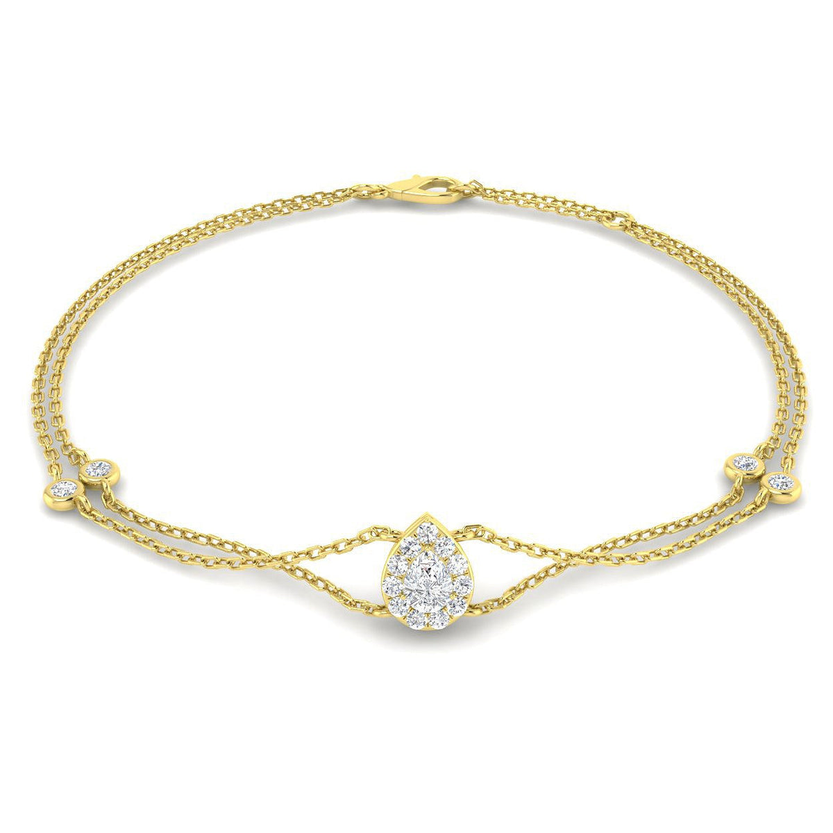Natural Pear Halo Diamond Double Chain Bracelet with Lobster Clasp in 10K/14K gold and platinum with certified lab-grown or natural diamonds