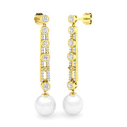 Pearl Diamond Drop Earrings in 10K/14K gold and platinum with certified lab-grown or natural diamonds