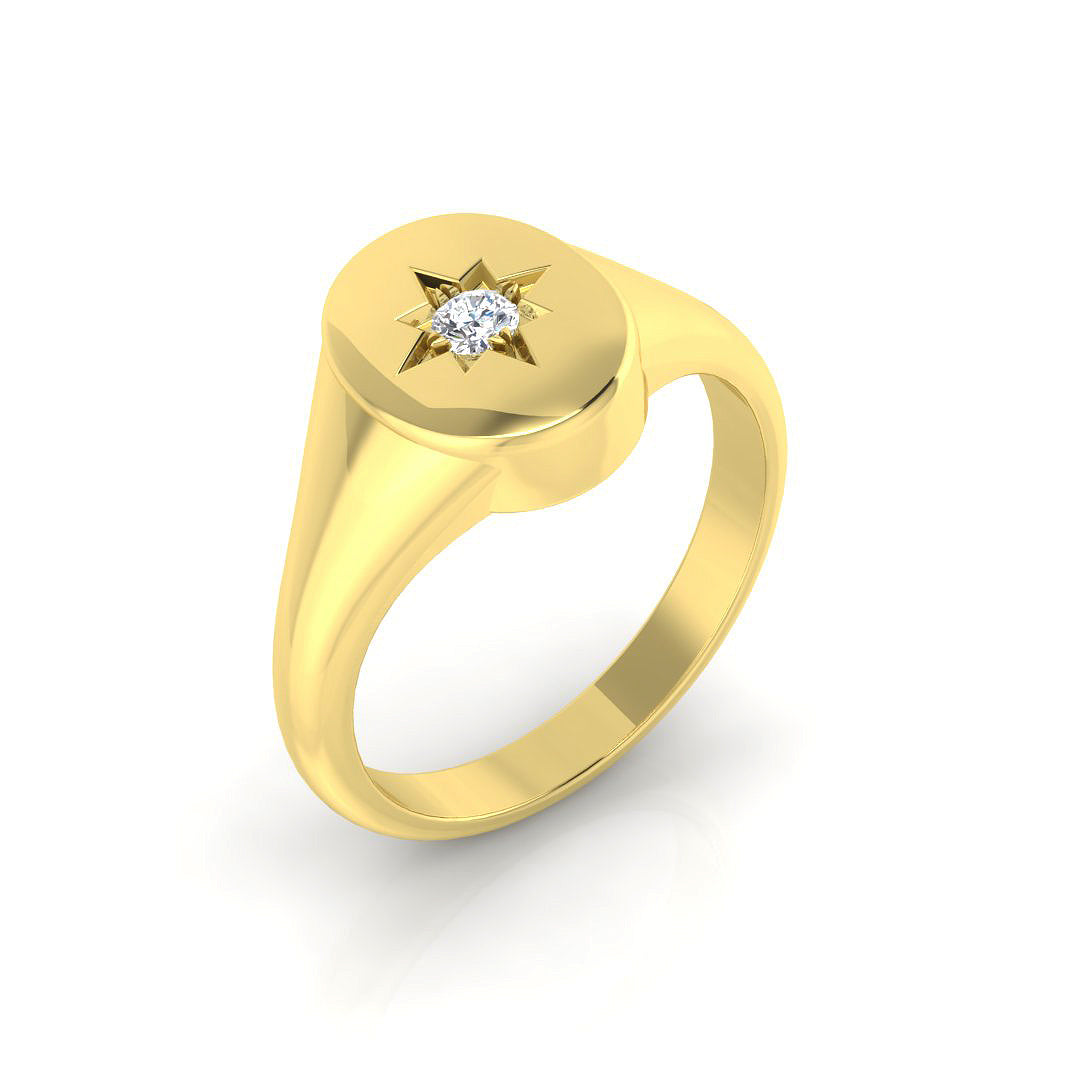 Men's Diamond Star Set Signet Ring in White, Yellow, & in 10K/14K gold and platinum with certified lab-grown or natural diamonds