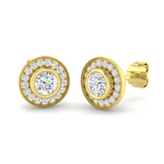 Elegant Round Diamond Halo Vintage Stud Earrings in 10K/14K gold and platinum with certified lab-grown or natural diamonds