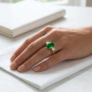 Round Cut Natural Diamond Three-Stone Ring with Oval Colour Gemstone in 10K/14K gold and platinum with certified lab-grown or natural diamonds