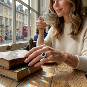 Oval Blue Sapphire Halo Engagement Ring with Natural Round Cut Diamond in 10K/14K gold and platinum with certified lab-grown or natural diamonds