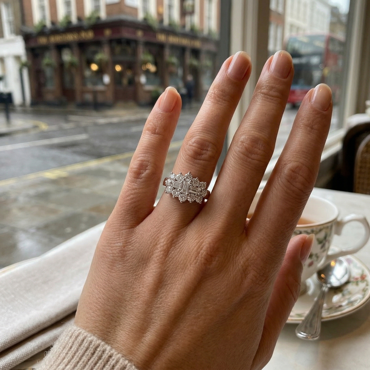 Diamond Carlisle Baguette & Round Brilliant Cut Ring in 10K/14K gold and platinum with certified lab-grown or natural diamonds