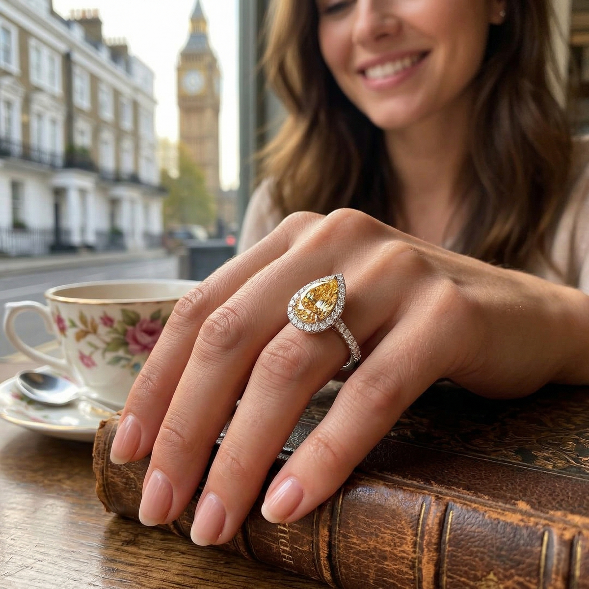 Morganite Diamond Halo Engagement Ring in 10K/14K gold and platinum with certified lab-grown or natural diamonds