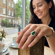 Green Sapphire Diamond Halo Engagement Ring in 10K/14K gold and platinum with certified lab-grown or natural diamonds