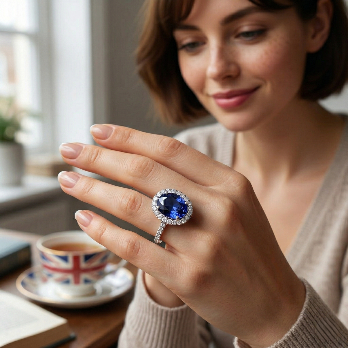 Oval Tanzanite Diamond Halo Engagement Ring in Gold - Fine Jewellery in 10K/14K gold and platinum with certified lab-grown or natural diamonds