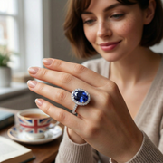 Oval Tanzanite Diamond Halo Engagement Ring in Gold - Fine Jewellery in 10K/14K gold and platinum with certified lab-grown or natural diamonds