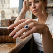 Oval Blue Sapphire Halo Engagement Ring in 10K/14K gold and platinum with certified lab-grown or natural diamonds