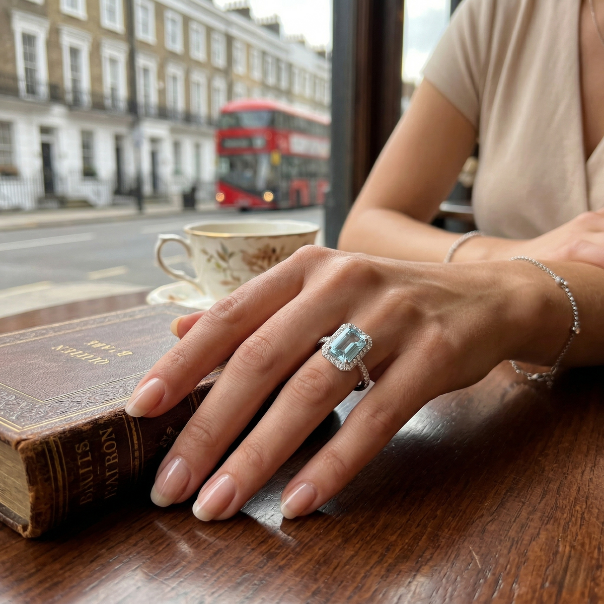 Blue Topaz Halo Diamond Engagement Ring in 10K/14K gold and platinum with certified lab-grown or natural diamonds