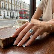 Blue Topaz Halo Diamond Engagement Ring in 10K/14K gold and platinum with certified lab-grown or natural diamonds