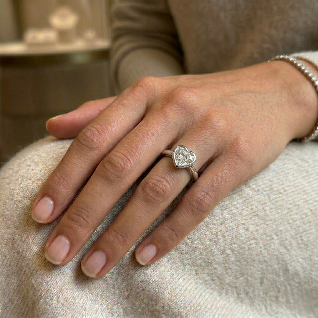 Heart Shape Diamond Bezel Solitaire Ring 0.50ct in 10K/14K gold and platinum with certified lab-grown or natural diamonds